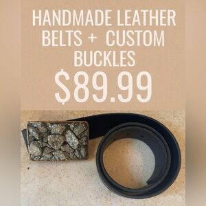 Black Leather Belt with Custom Buckle